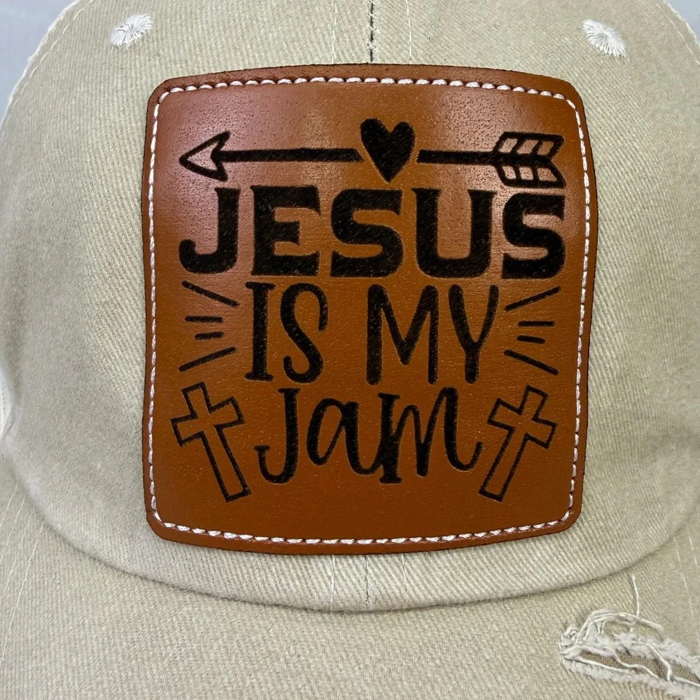 Jesus Is My Jam Christian Cross Distressed Trucker Hat Snapback Leather Patch